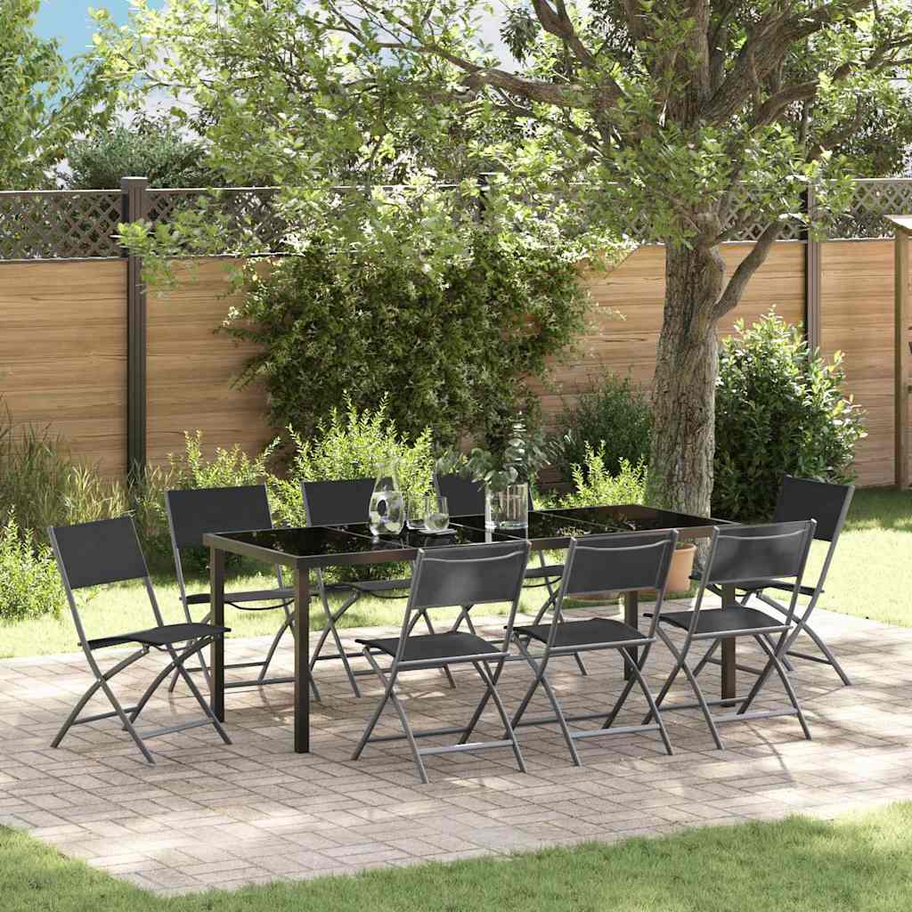 Garten Essgruppe 9 pcs Schwarz Pulverbeschichteter Stahl