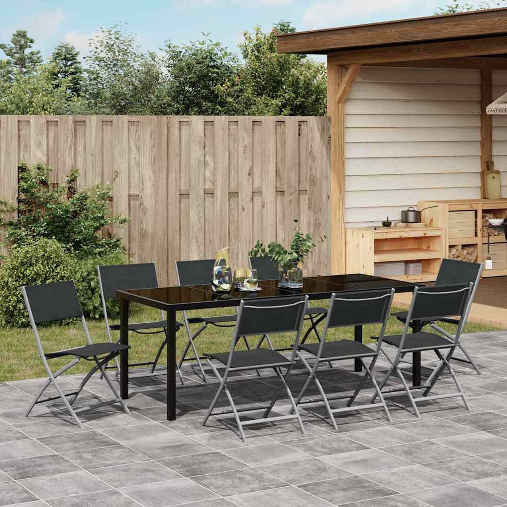 Garten Essgruppe 9 pcs Schwarz Pulverbeschichteter Stahl