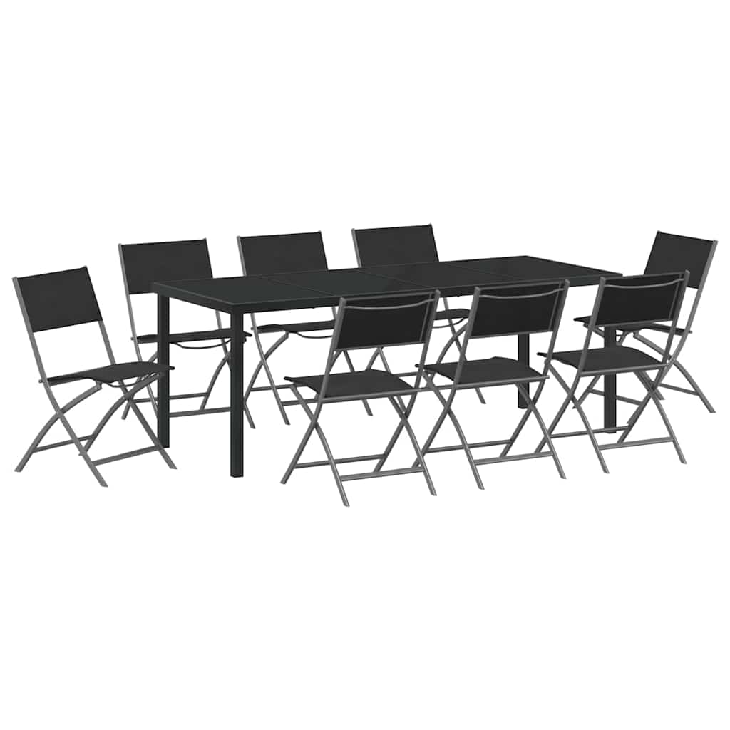 Garten Essgruppe 9 pcs Schwarz Pulverbeschichteter Stahl