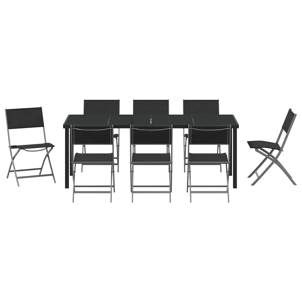 Garten Essgruppe 9 pcs Schwarz Pulverbeschichteter Stahl