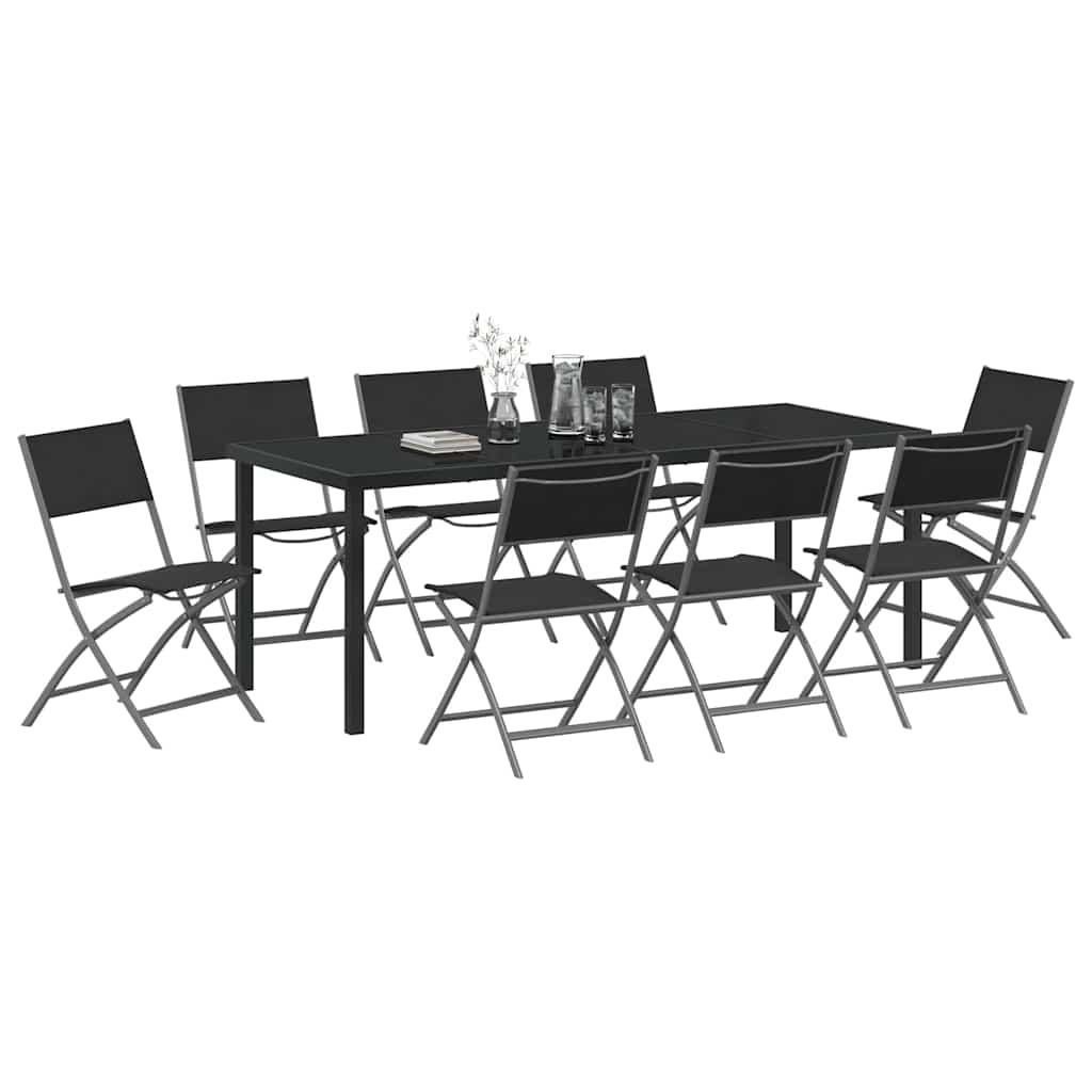 Garten Essgruppe 9 pcs Schwarz Pulverbeschichteter Stahl