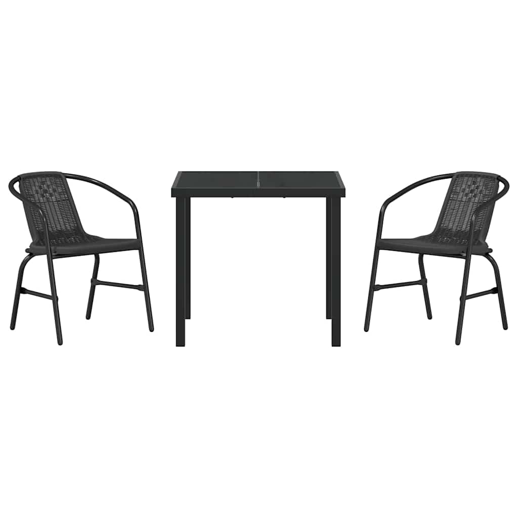 Garten Essgruppe 3 pcs Schwarz Pulverbeschichteter Stahl