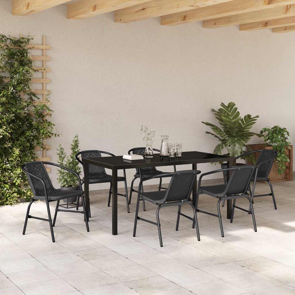 Garten Essgruppe 7 pcs Schwarz Pulverbeschichteter Stahl
