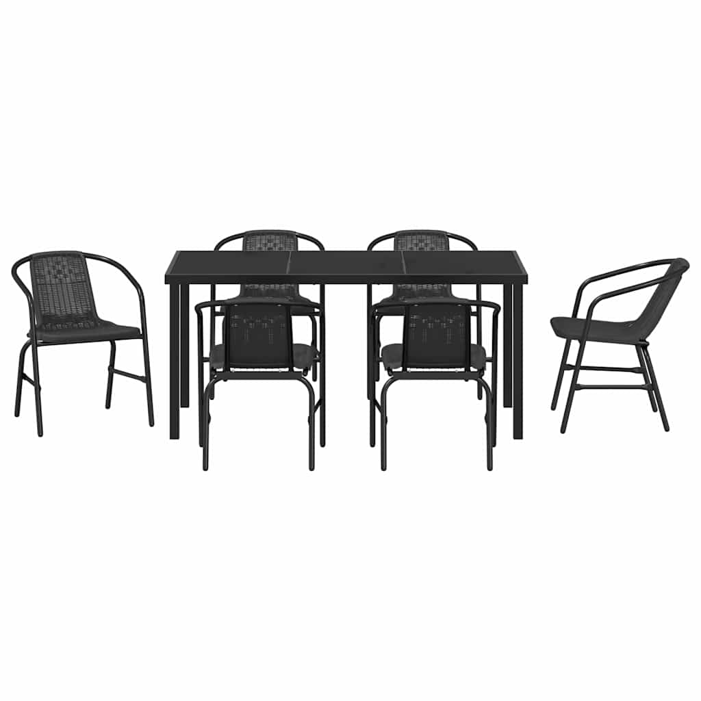 Garten Essgruppe 7 pcs Schwarz Pulverbeschichteter Stahl