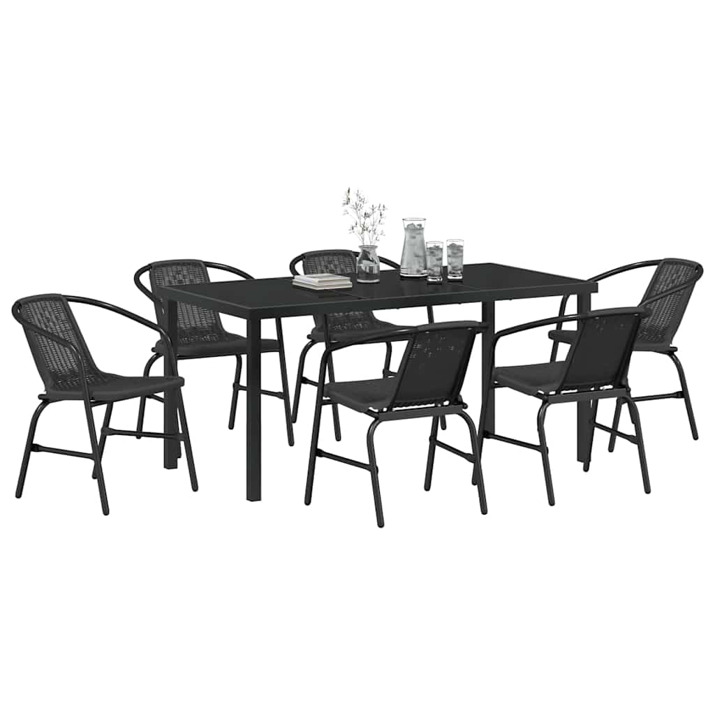 Garten Essgruppe 7 pcs Schwarz Pulverbeschichteter Stahl