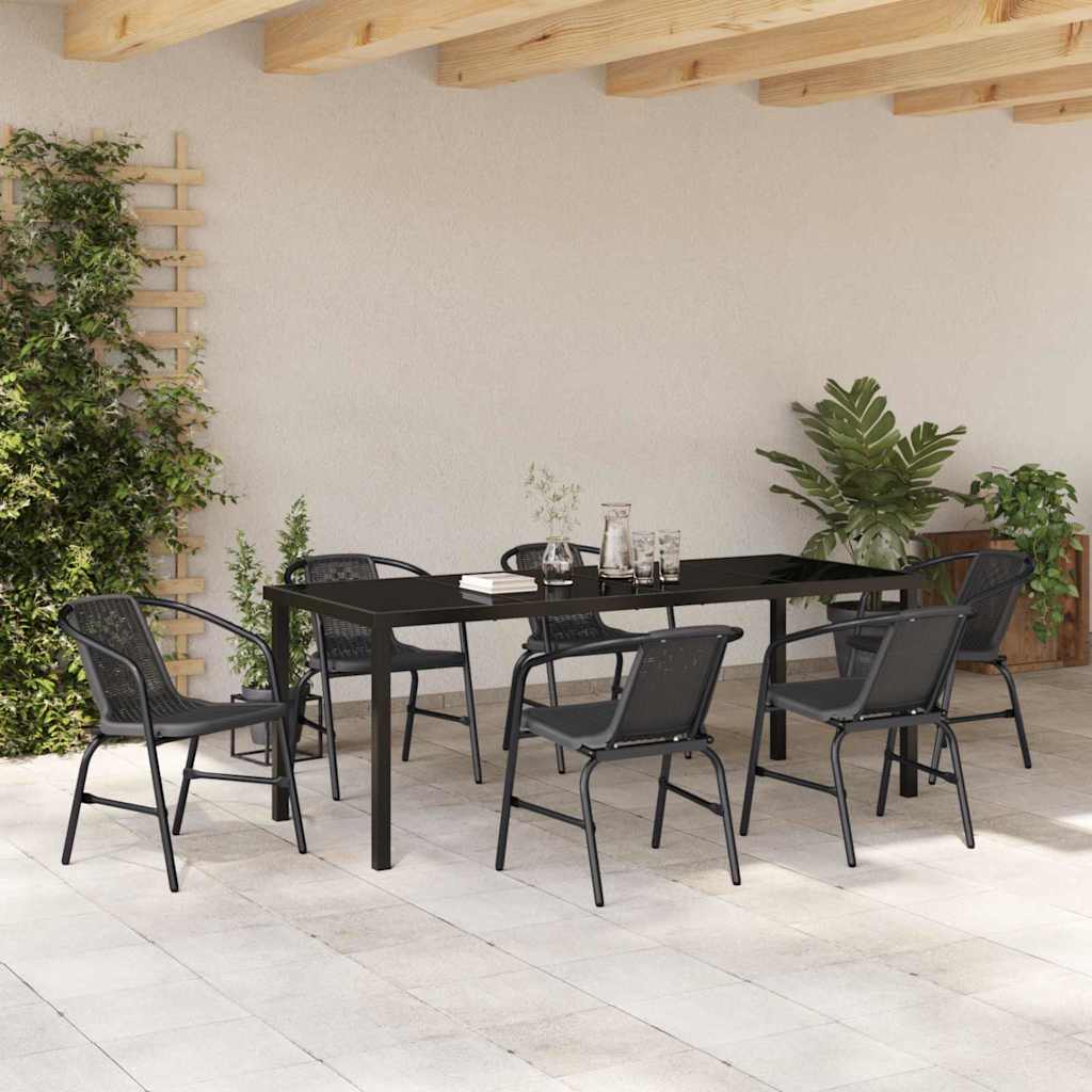 Garten Essgruppe 7 pcs Schwarz Pulverbeschichteter Stahl