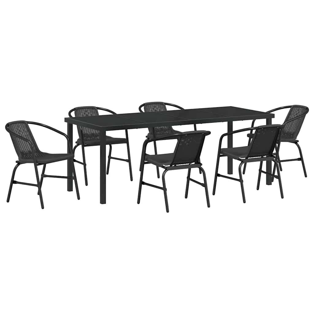 Garten Essgruppe 7 pcs Schwarz Pulverbeschichteter Stahl
