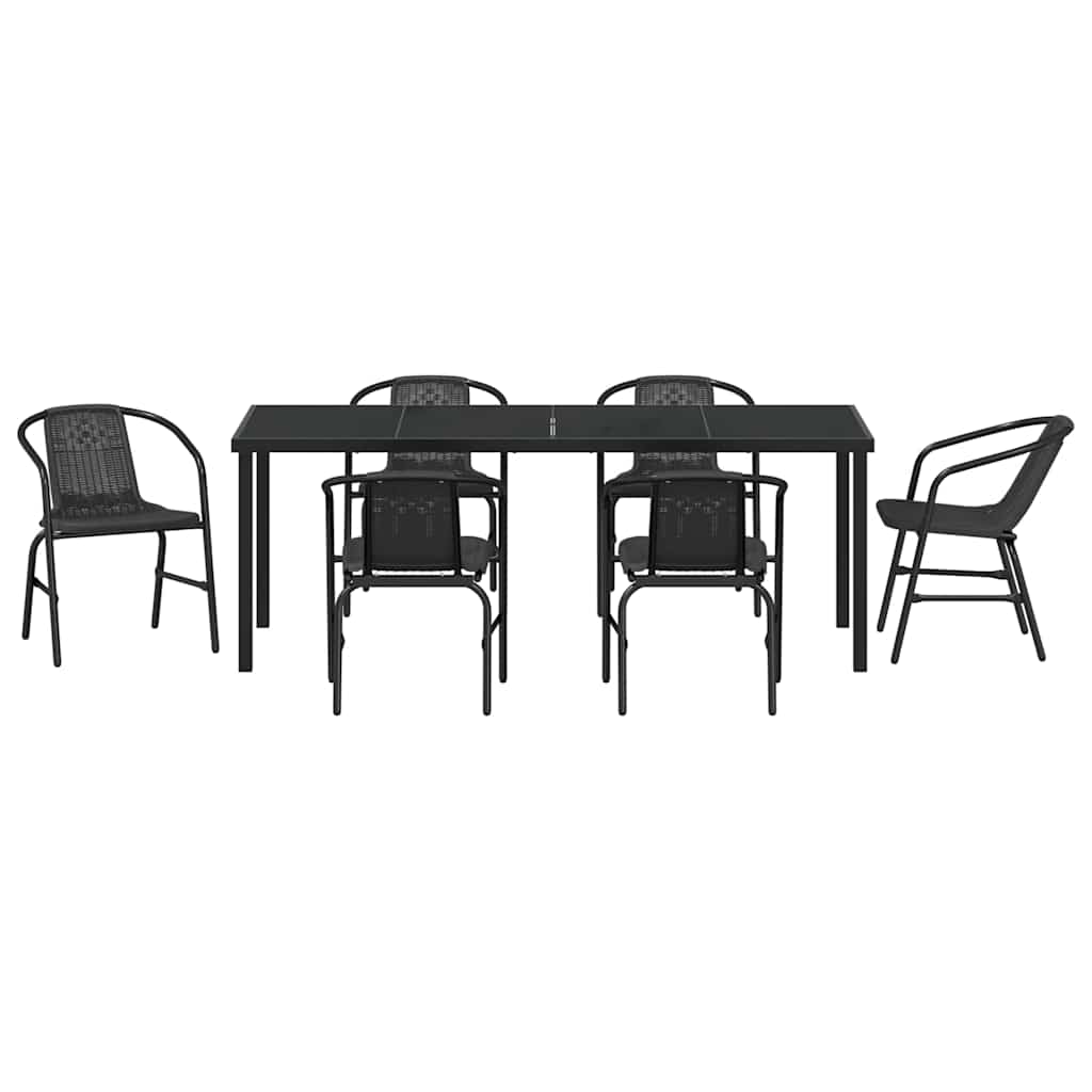 Garten Essgruppe 7 pcs Schwarz Pulverbeschichteter Stahl