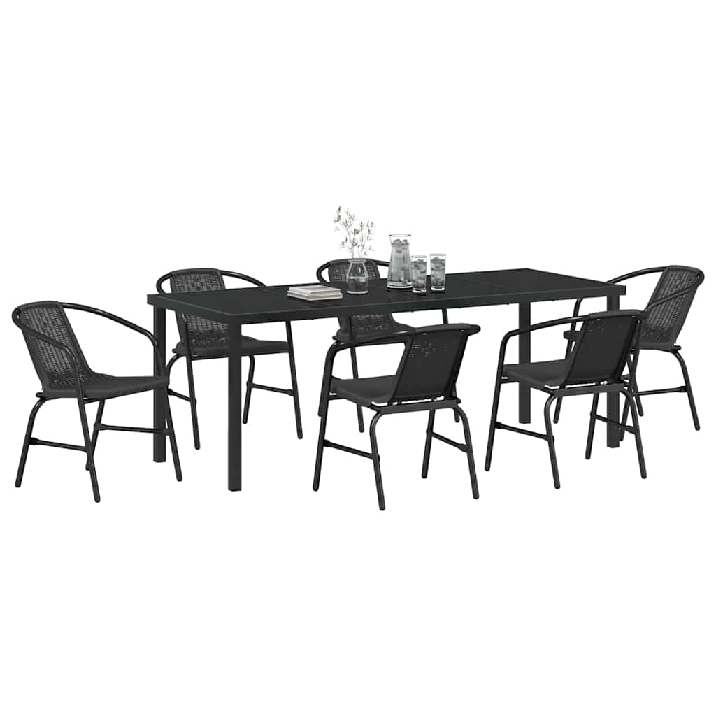 Garten Essgruppe 7 pcs Schwarz Pulverbeschichteter Stahl