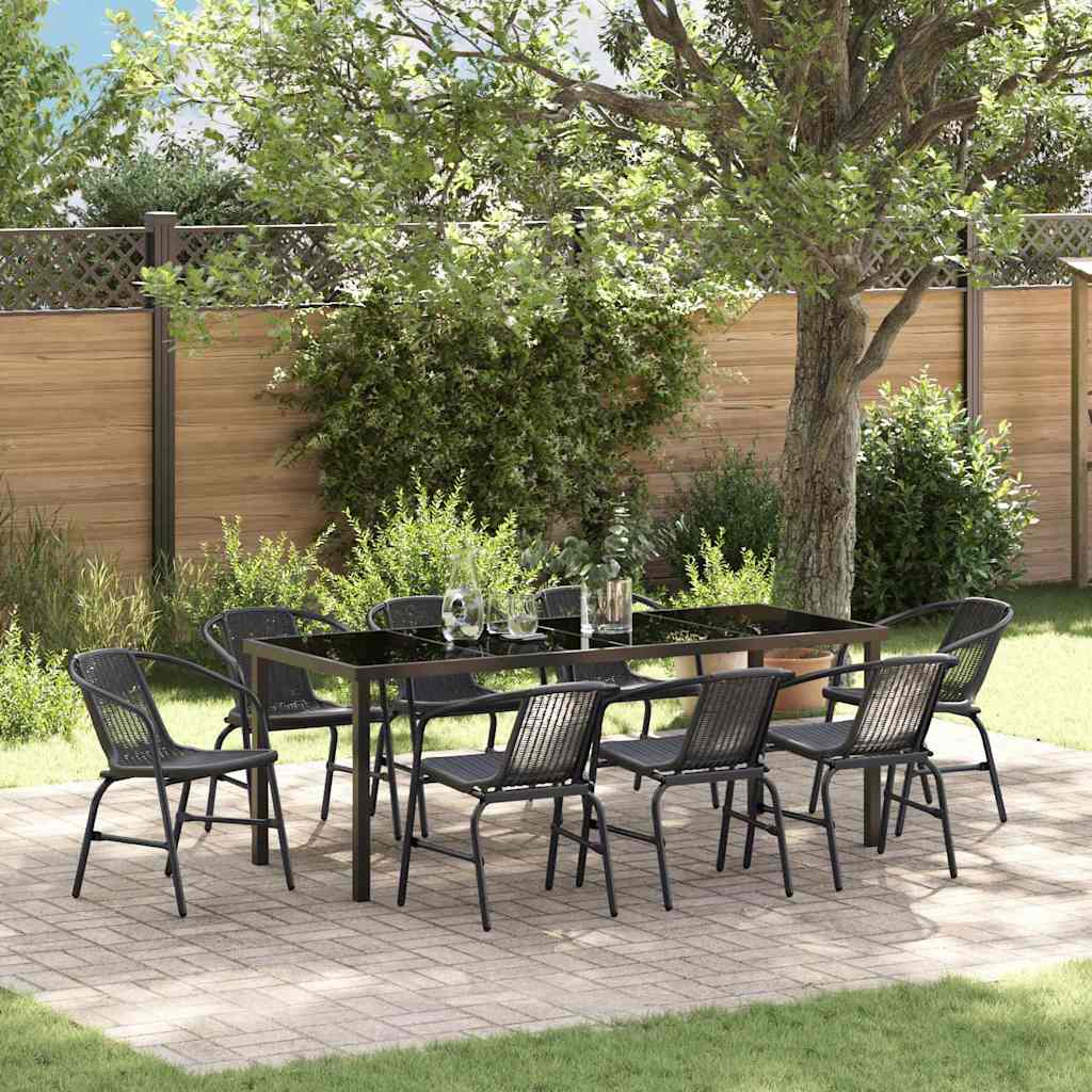 Garten Essgruppe 9 pcs Schwarz Pulverbeschichteter Stahl