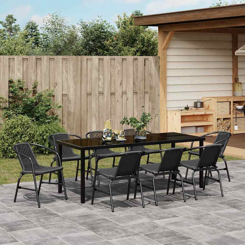Garten Essgruppe 9 pcs Schwarz Pulverbeschichteter Stahl