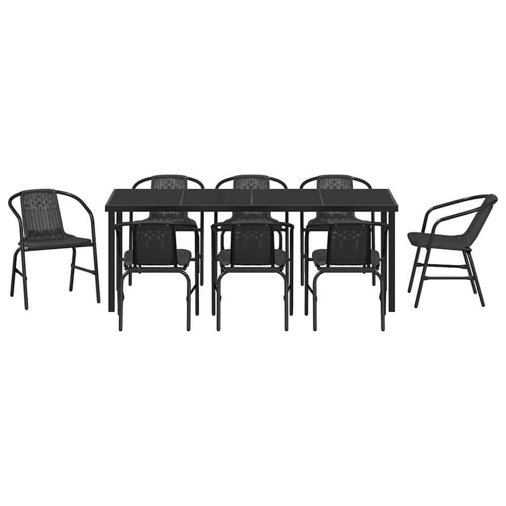 Garten Essgruppe 9 pcs Schwarz Pulverbeschichteter Stahl