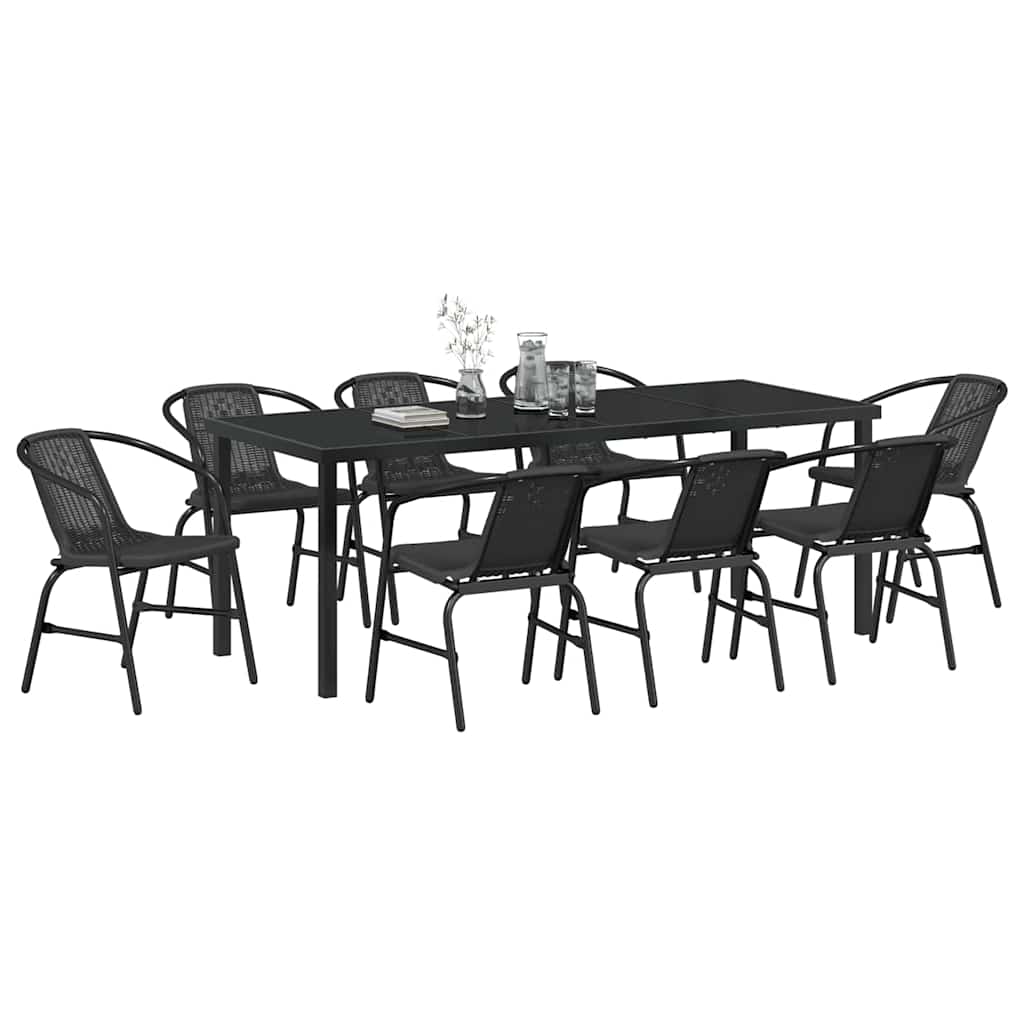 Garten Essgruppe 9 pcs Schwarz Pulverbeschichteter Stahl