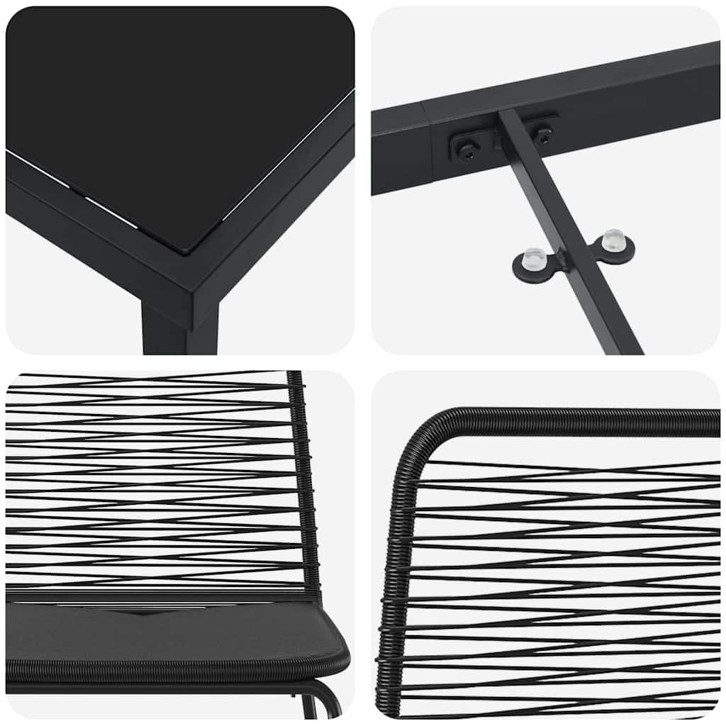 Garten Essgruppe 9 pcs Schwarz Pulverbeschichteter Stahl