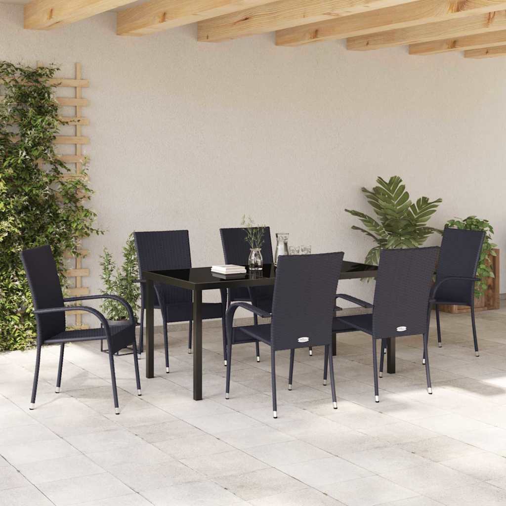 Garten Essgruppe 7 pcs Schwarz Pulverbeschichteter Stahl