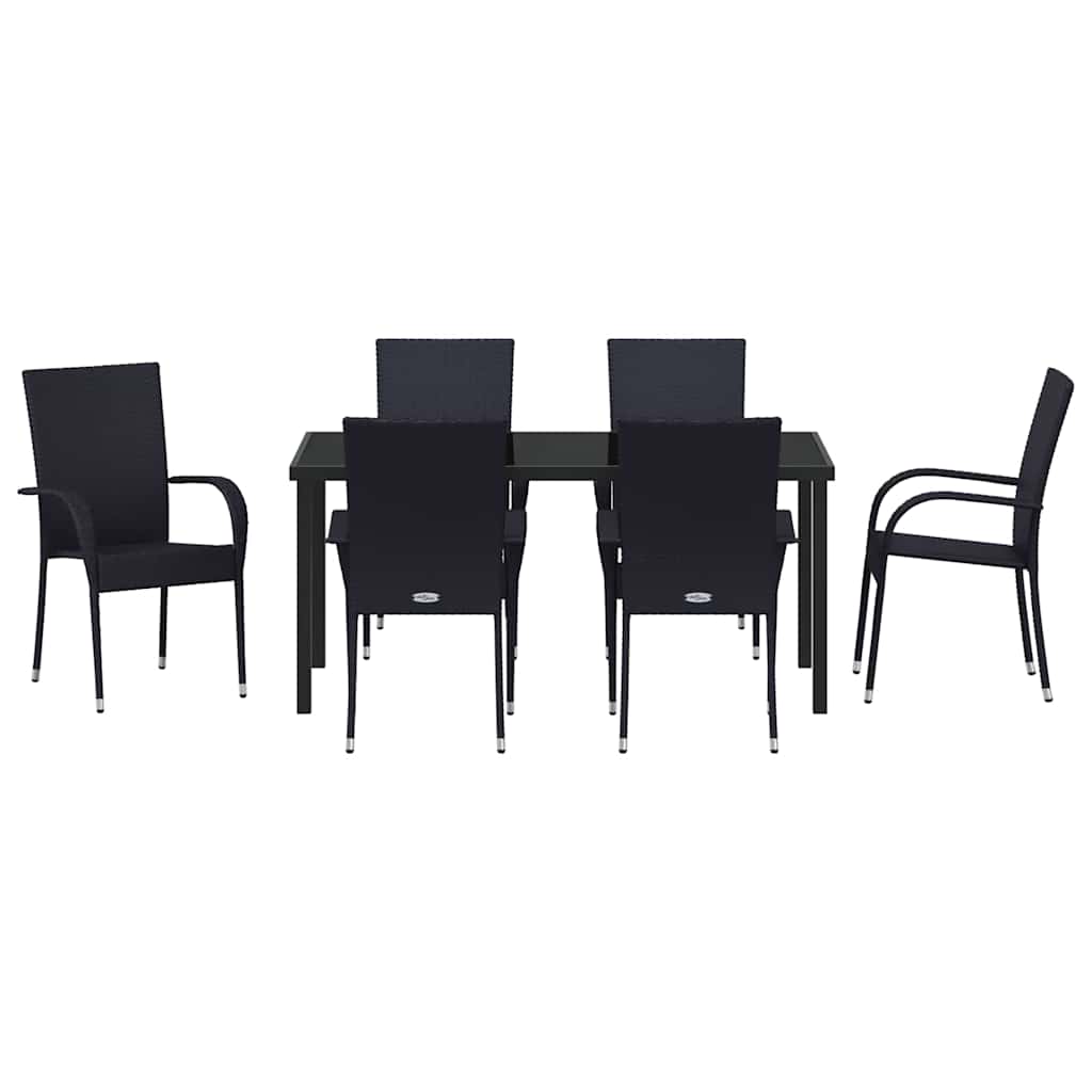 Garten Essgruppe 7 pcs Schwarz Pulverbeschichteter Stahl