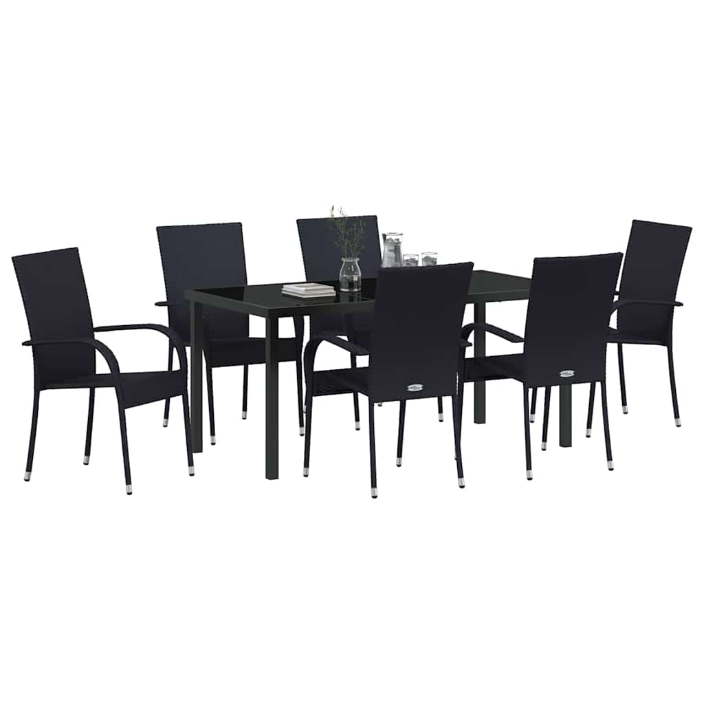 Garten Essgruppe 7 pcs Schwarz Pulverbeschichteter Stahl