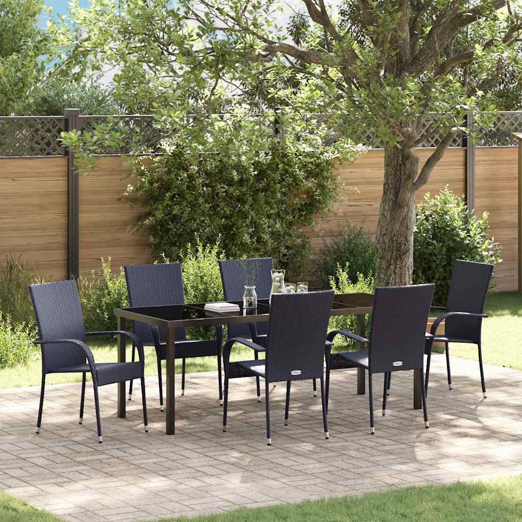 Garten Essgruppe 7 pcs Schwarz Pulverbeschichteter Stahl