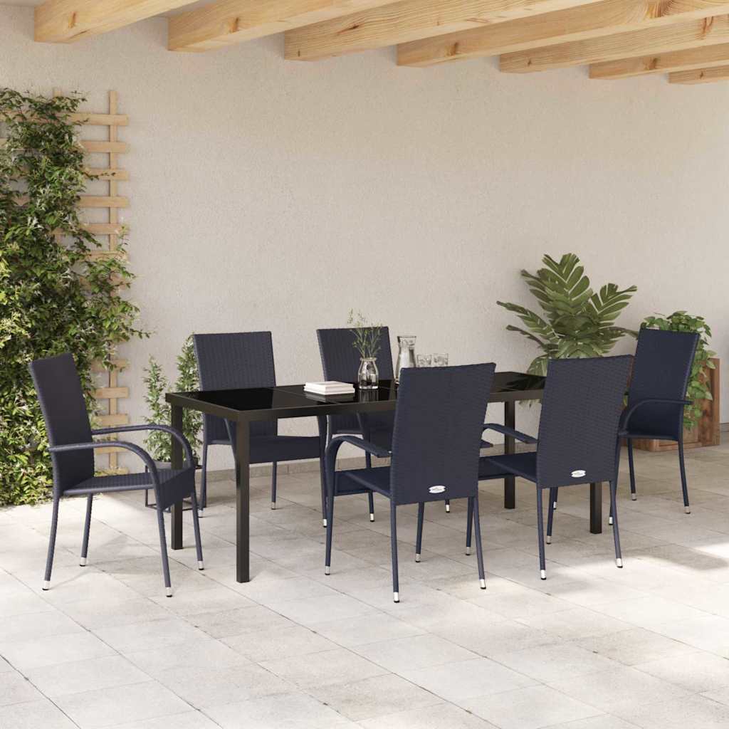 Garten Essgruppe 7 pcs Schwarz Pulverbeschichteter Stahl