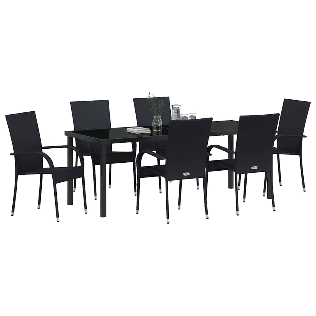 Garten Essgruppe 7 pcs Schwarz Pulverbeschichteter Stahl