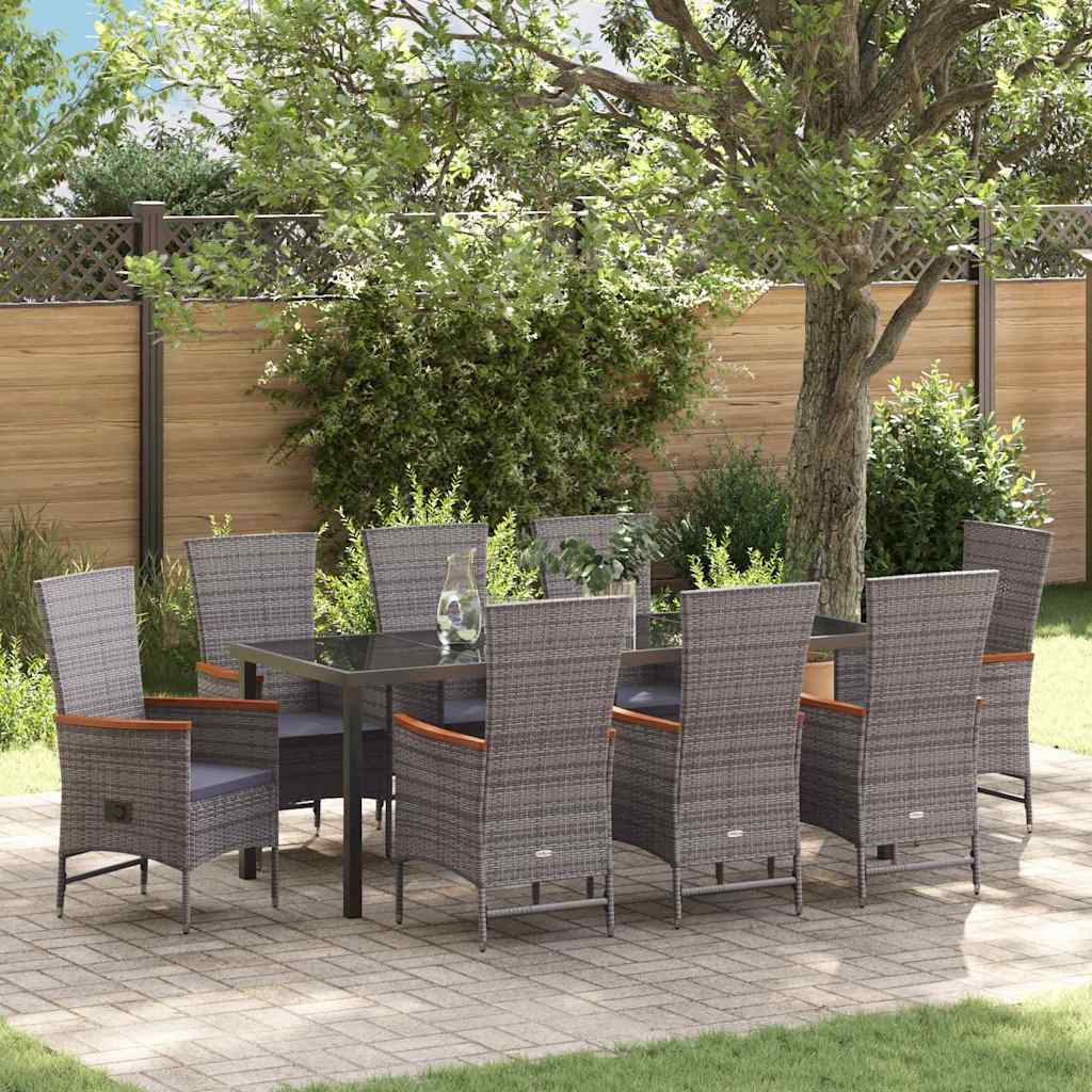 Garten Essgruppe 9 pcs Grau Pulverbeschichteter Stahl