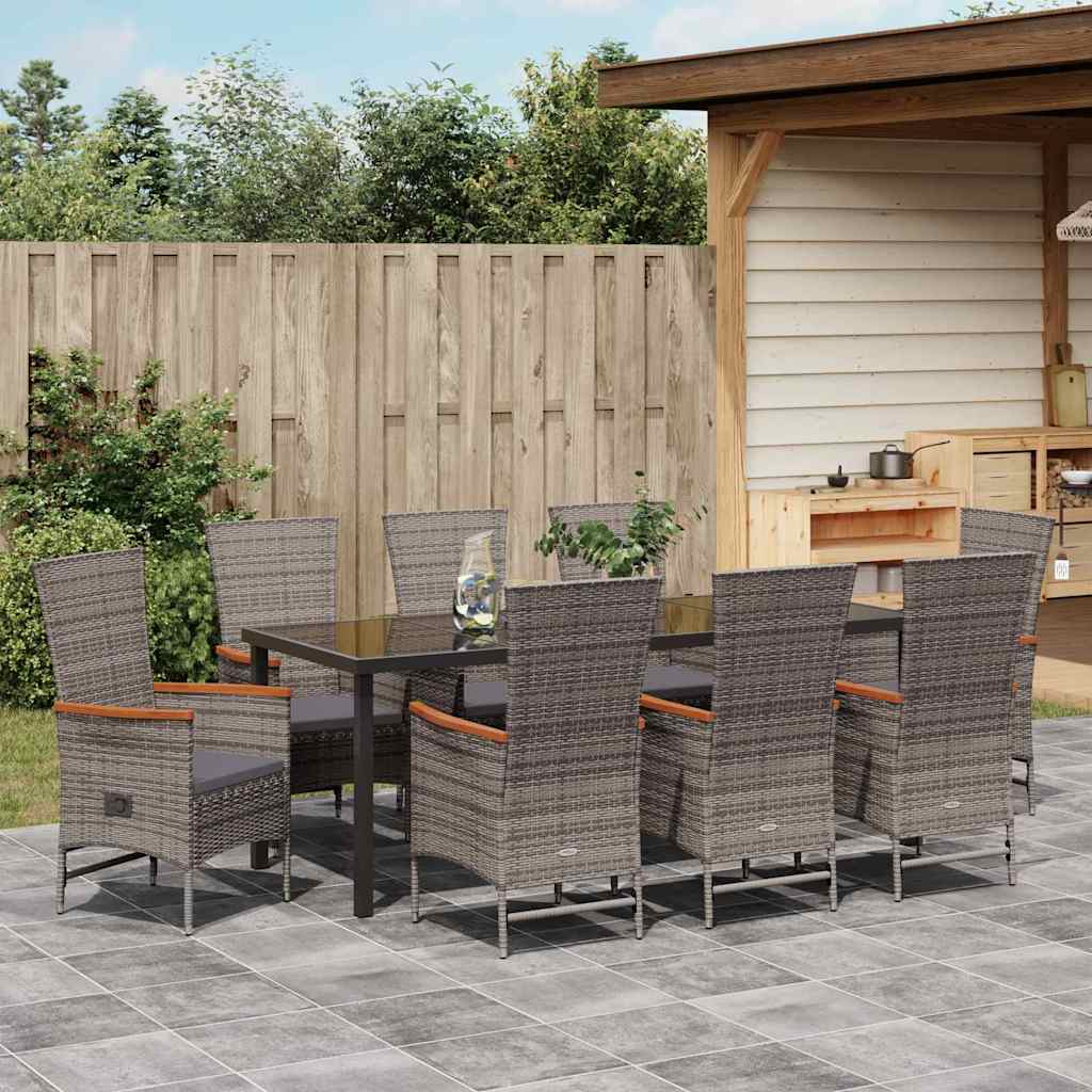 Garten Essgruppe 9 pcs Grau Pulverbeschichteter Stahl