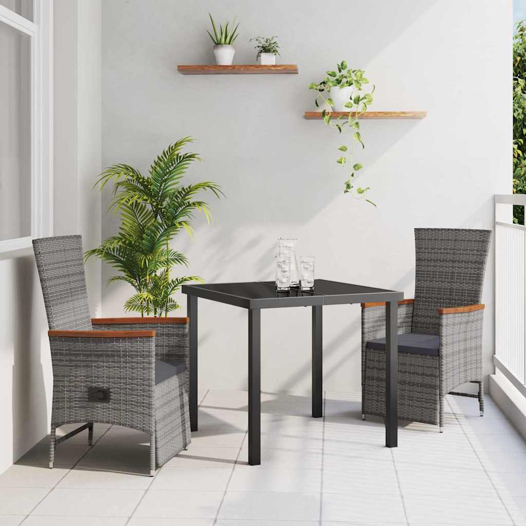 Garten Essgruppe mit Kissen 3 pcs Grau Poly-Rattan