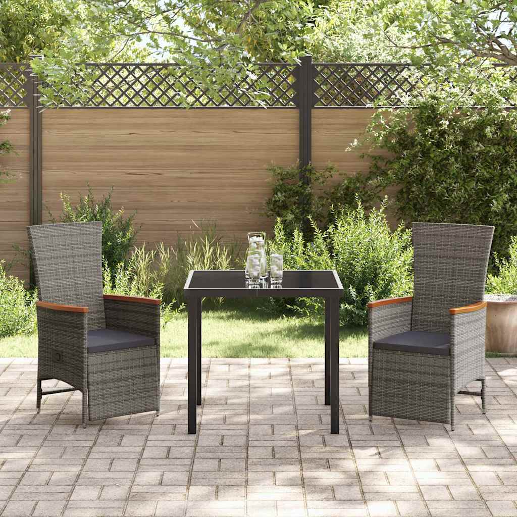 Garten Essgruppe mit Kissen 3 pcs Grau Poly-Rattan