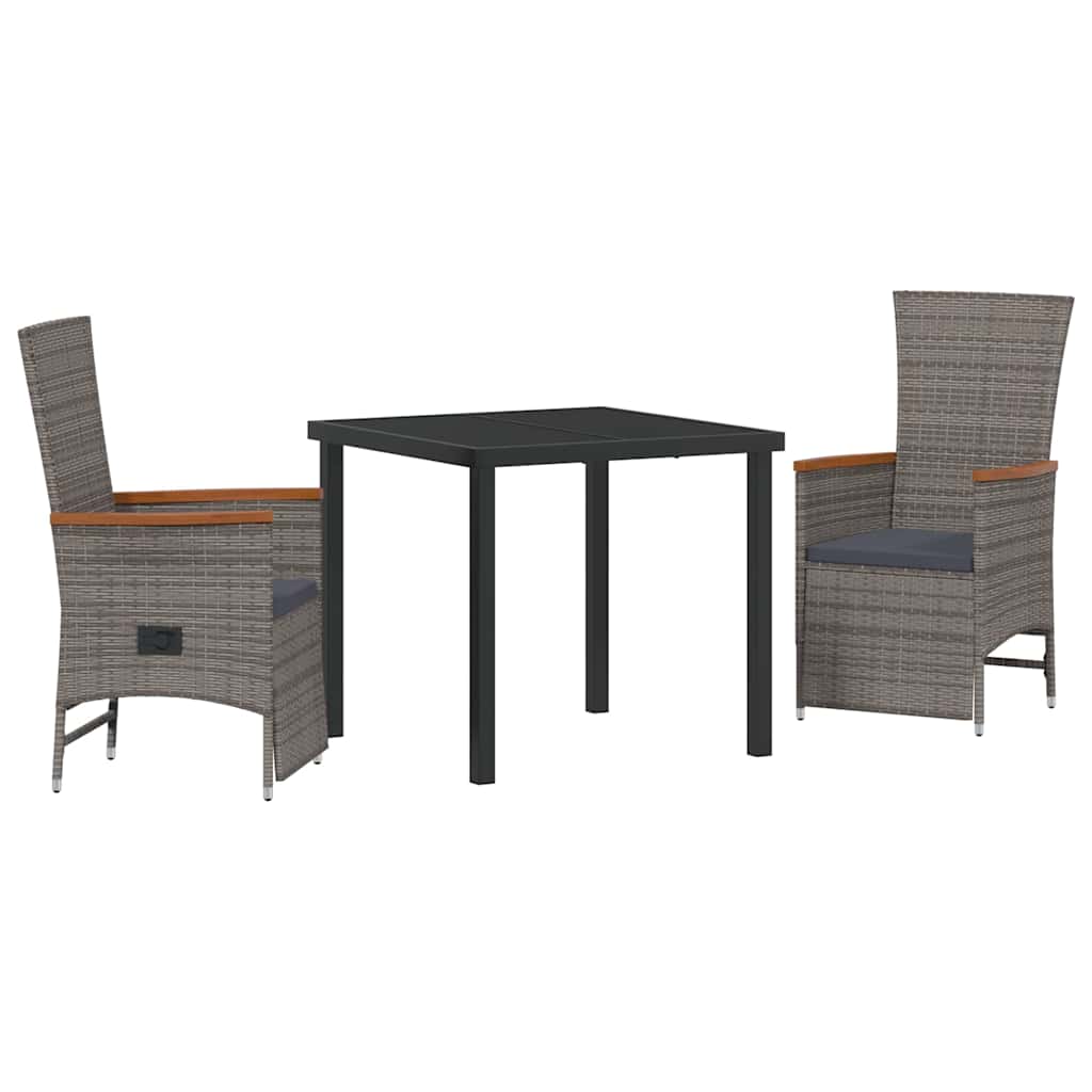 Garten Essgruppe mit Kissen 3 pcs Grau Poly-Rattan