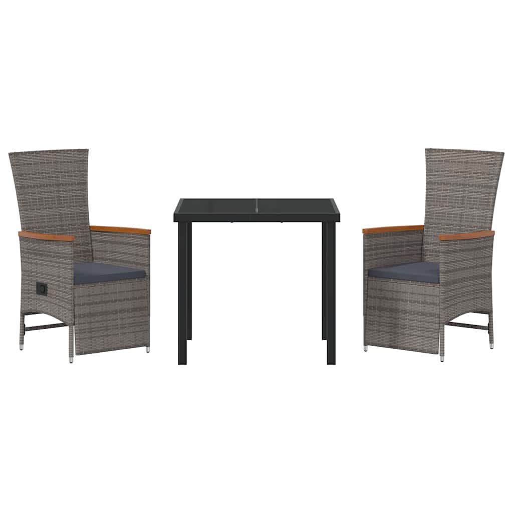 Garten Essgruppe mit Kissen 3 pcs Grau Poly-Rattan