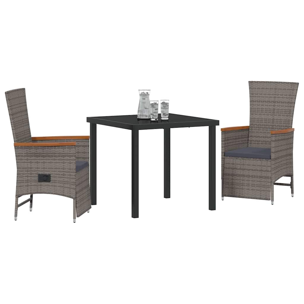 Garten Essgruppe mit Kissen 3 pcs Grau Poly-Rattan