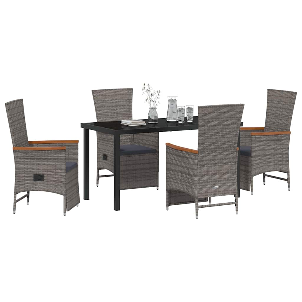 Garten Essgruppe mit Kissen 5 pcs Grau Poly-Rattan