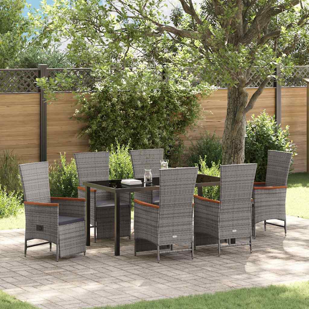 Garten Essgruppe mit Kissen 7 pcs Grau Poly-Rattan