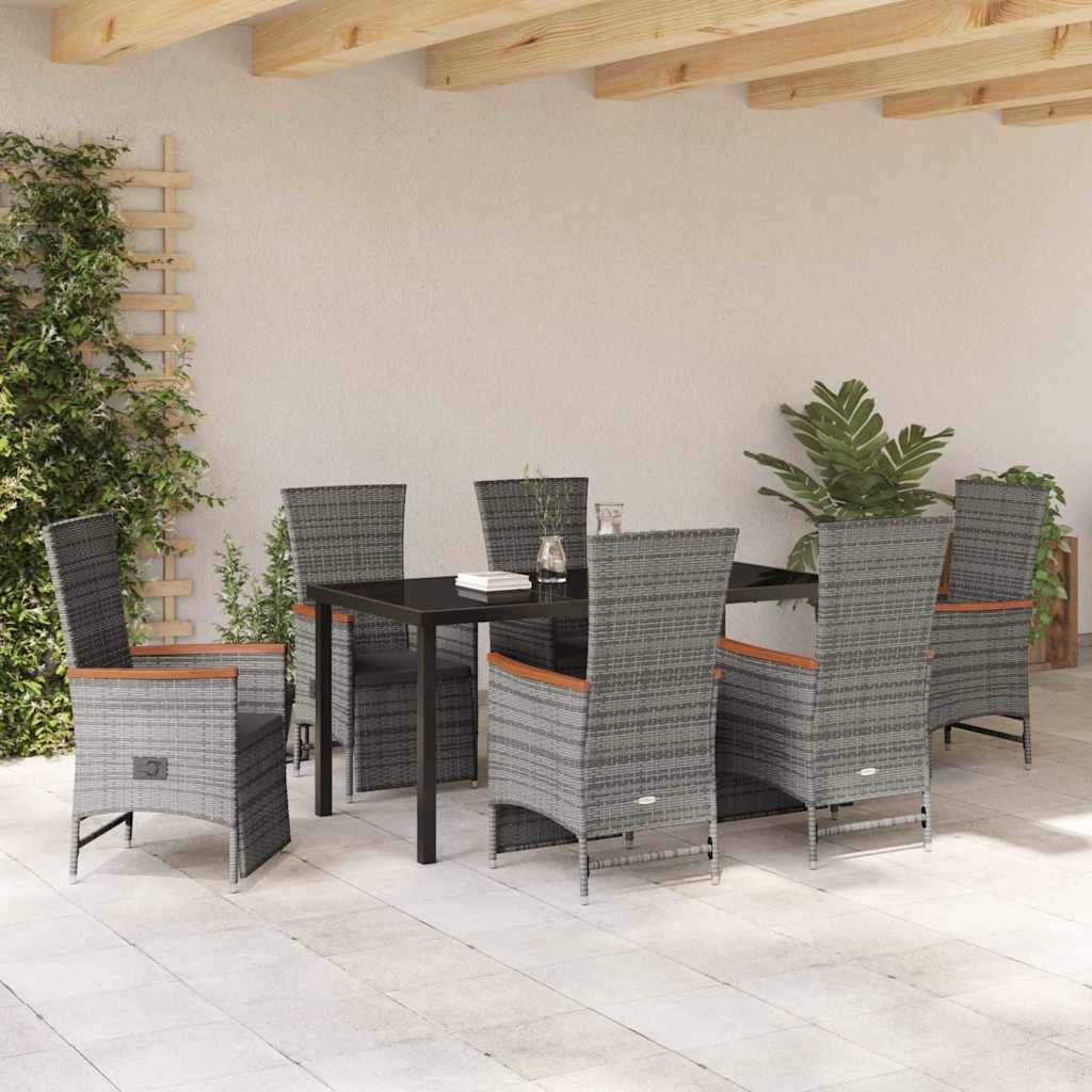 Garten Essgruppe mit Kissen 7 pcs Grau Poly-Rattan