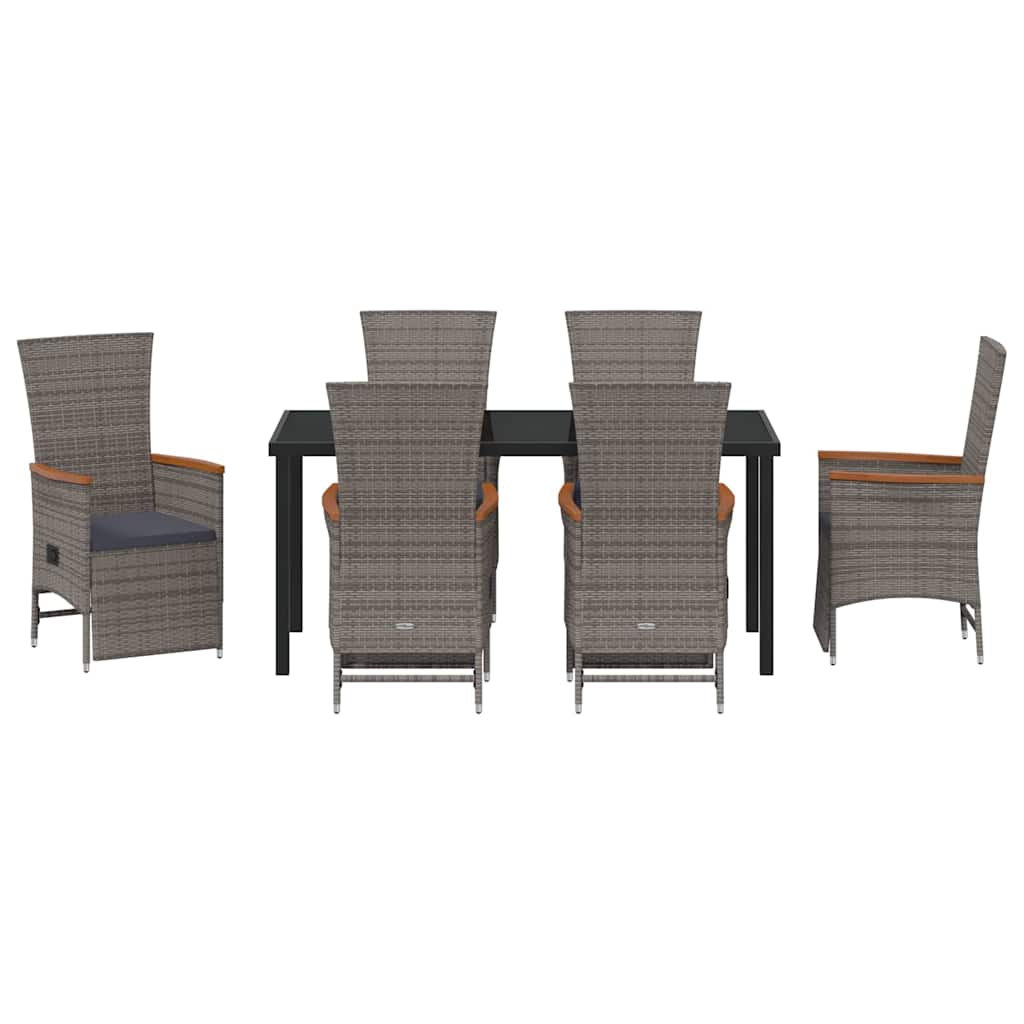 Garten Essgruppe mit Kissen 7 pcs Grau Poly-Rattan