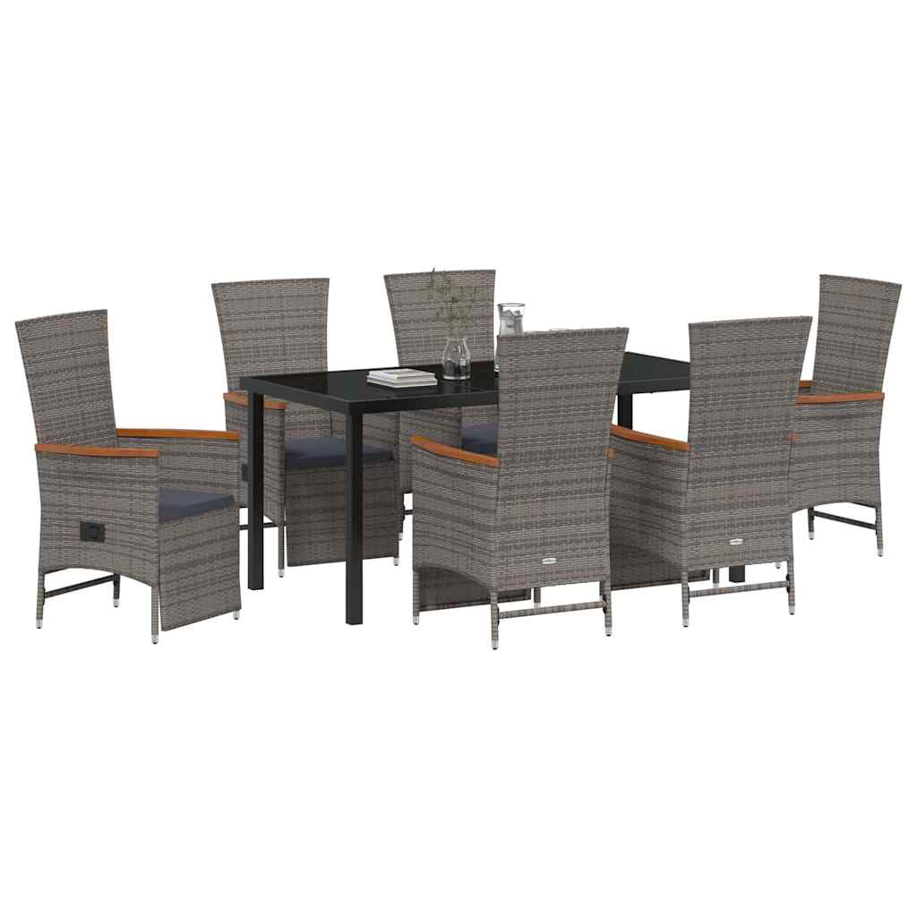 Garten Essgruppe mit Kissen 7 pcs Grau Poly-Rattan