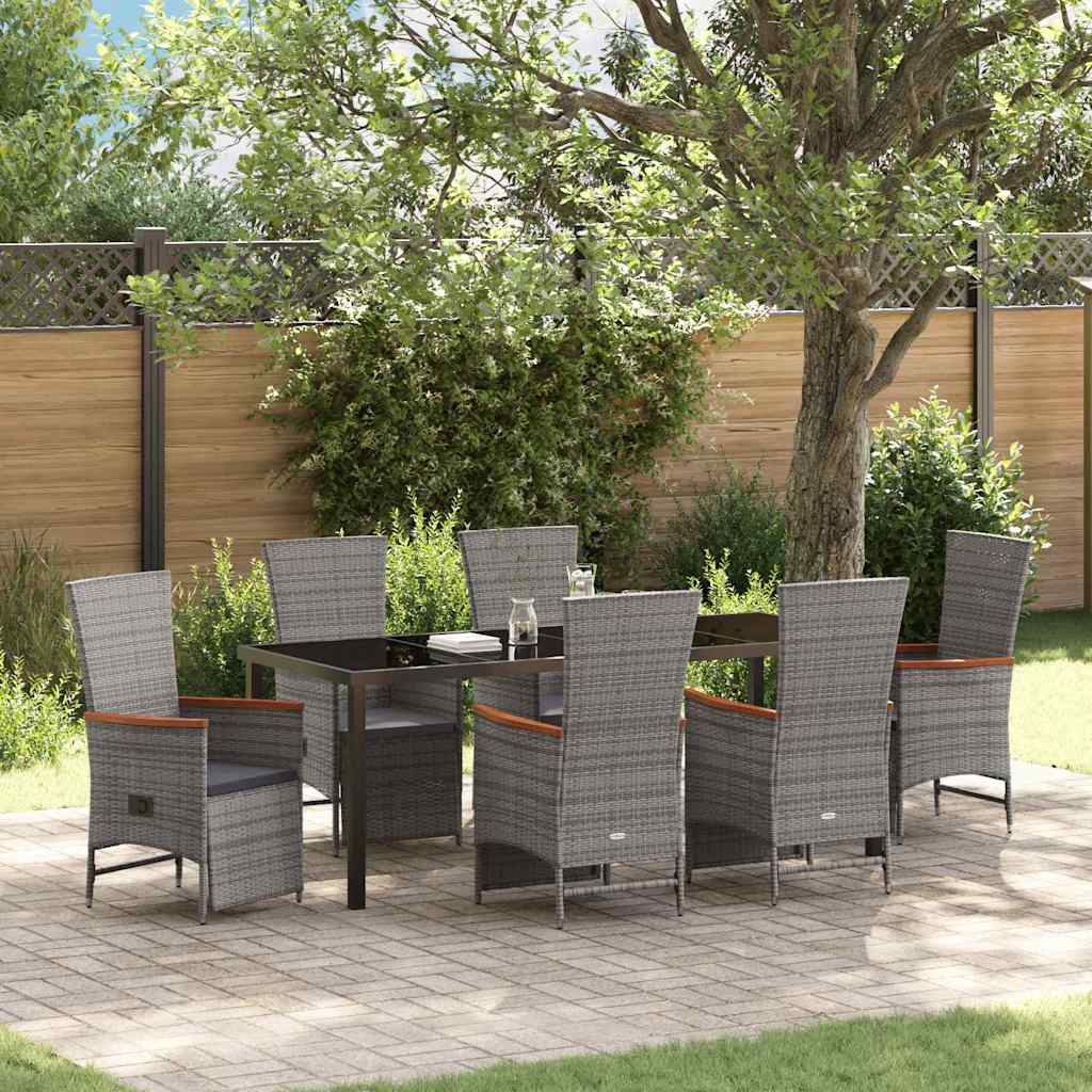 Garten Essgruppe mit Kissen 7 pcs Grau Poly-Rattan