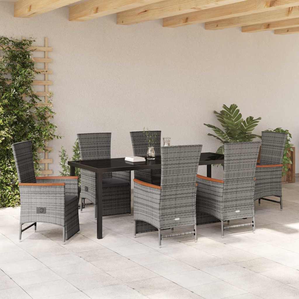 Garten Essgruppe mit Kissen 7 pcs Grau Poly-Rattan