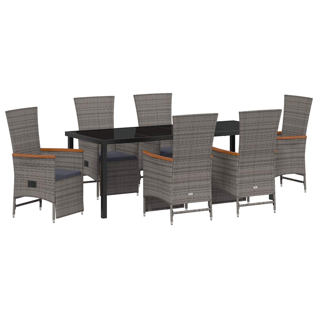 Garten Essgruppe mit Kissen 7 pcs Grau Poly-Rattan