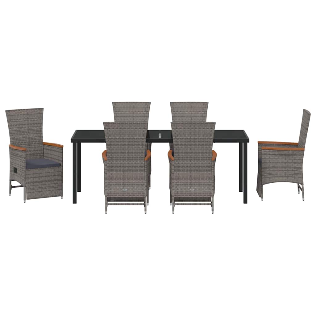 Garten Essgruppe mit Kissen 7 pcs Grau Poly-Rattan