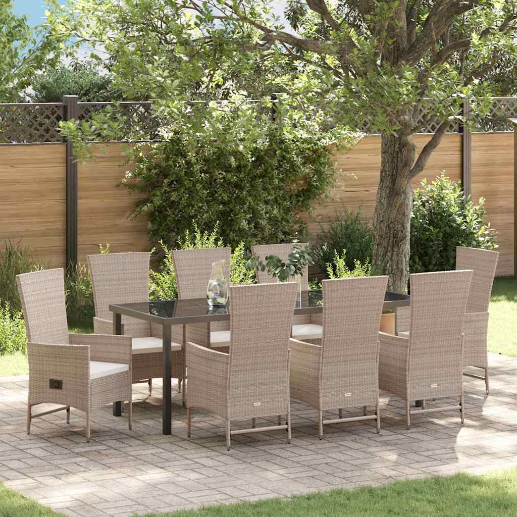 Garten Essgruppe mit Kissen 9 pcs Beige Poly-Rattan