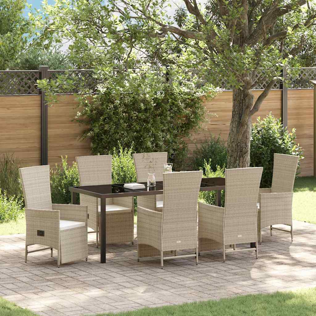 Garten Essgruppe mit Kissen 7 pcs Beige Poly-Rattan