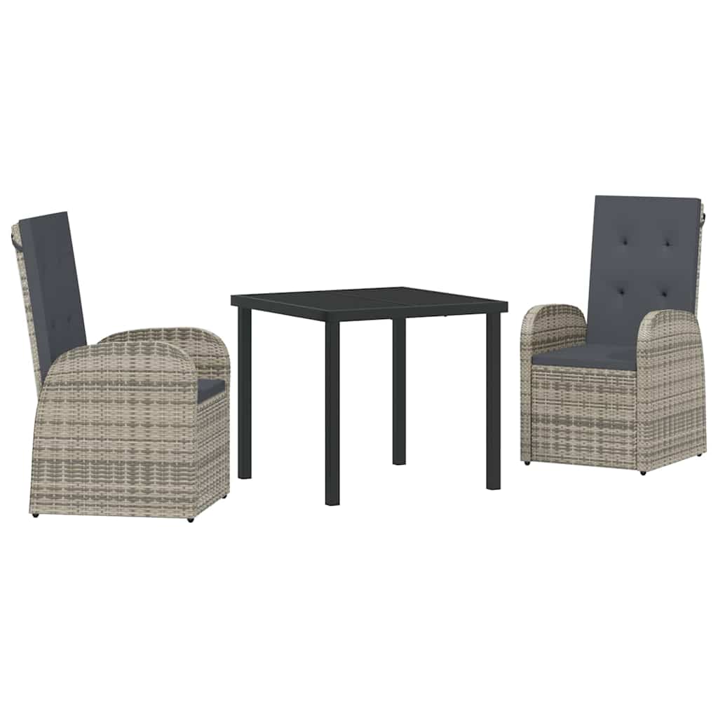 Garten Essgruppe mit Kissen 3 pcs Grau Poly-Rattan