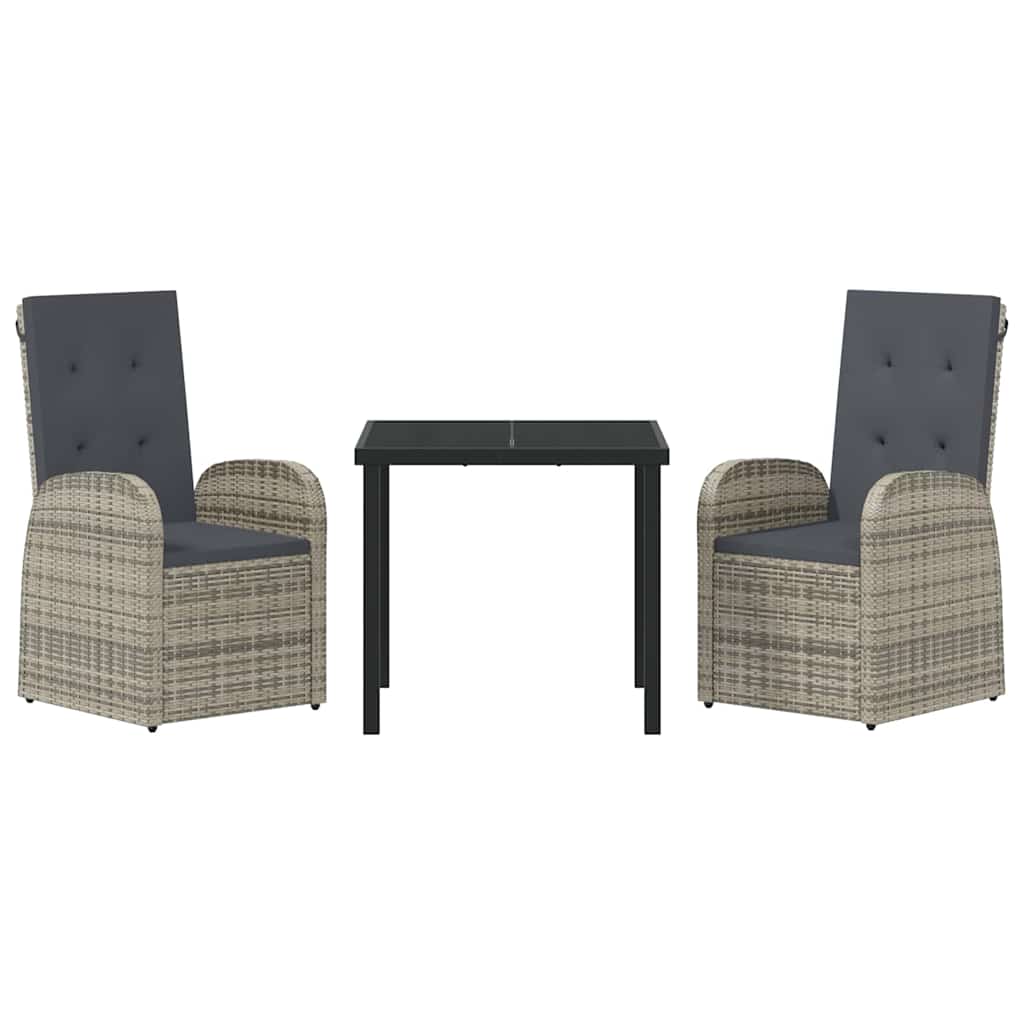 Garten Essgruppe mit Kissen 3 pcs Grau Poly-Rattan
