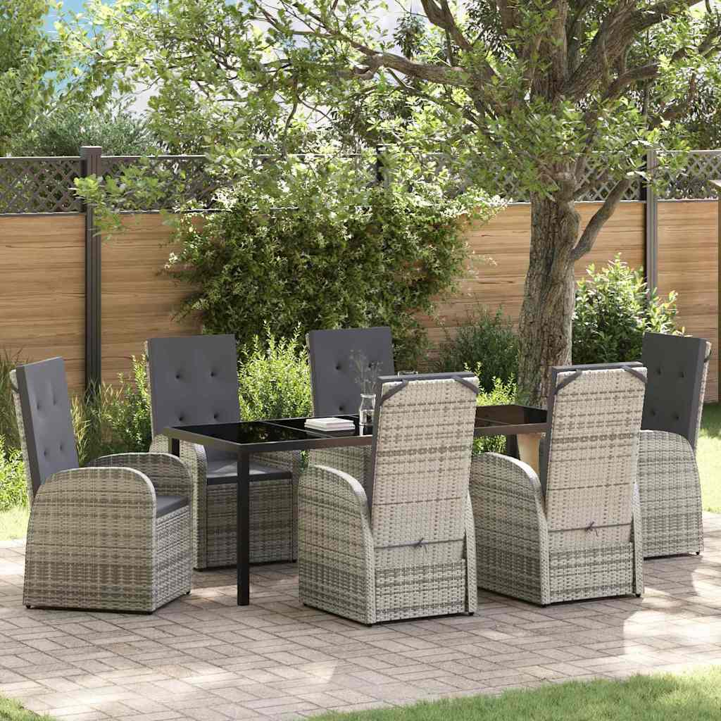 Garten Essgruppe mit Kissen 7 pcs Grau Poly-Rattan