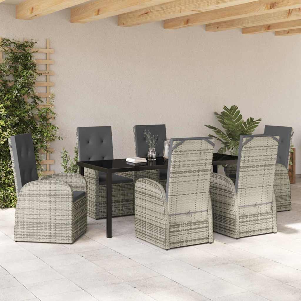 Garten Essgruppe mit Kissen 7 pcs Grau Poly-Rattan