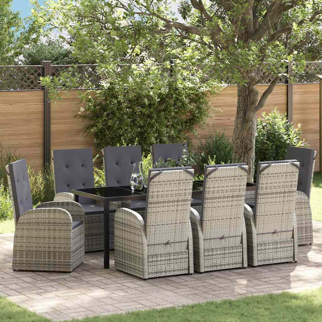 Garten Essgruppe mit Kissen 9 pcs Grau Poly-Rattan