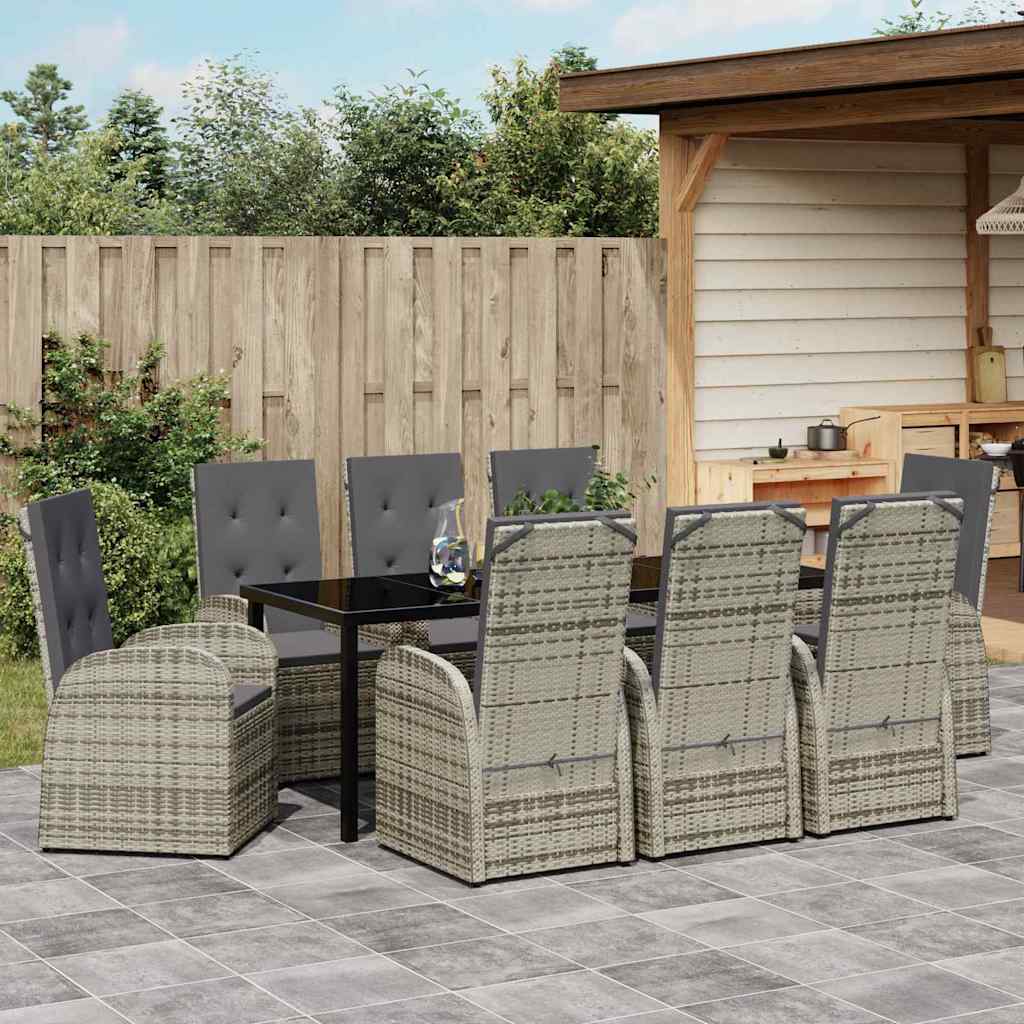 Garten Essgruppe mit Kissen 9 pcs Grau Poly-Rattan