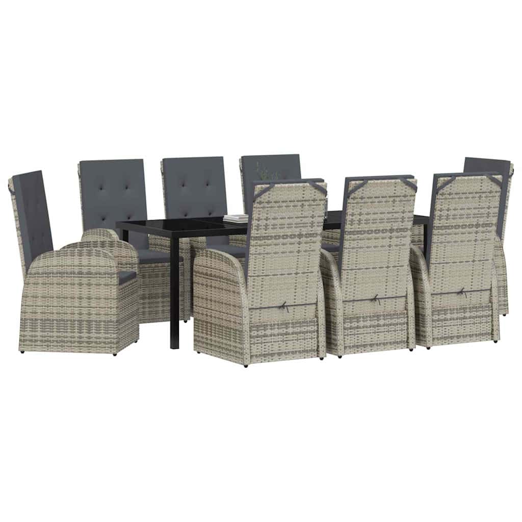 Garten Essgruppe mit Kissen 9 pcs Grau Poly-Rattan
