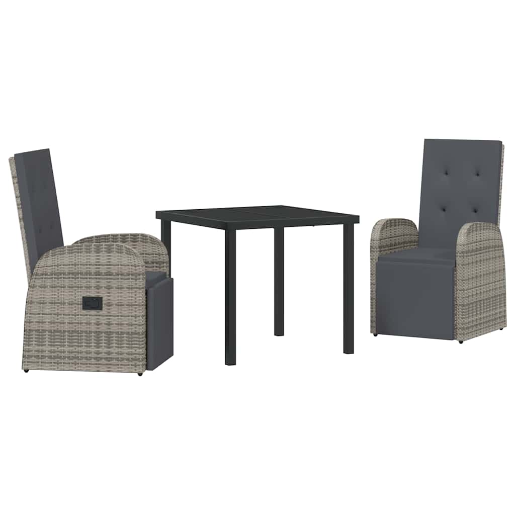Garten Essgruppe mit Kissen 3 pcs Grau Poly-Rattan